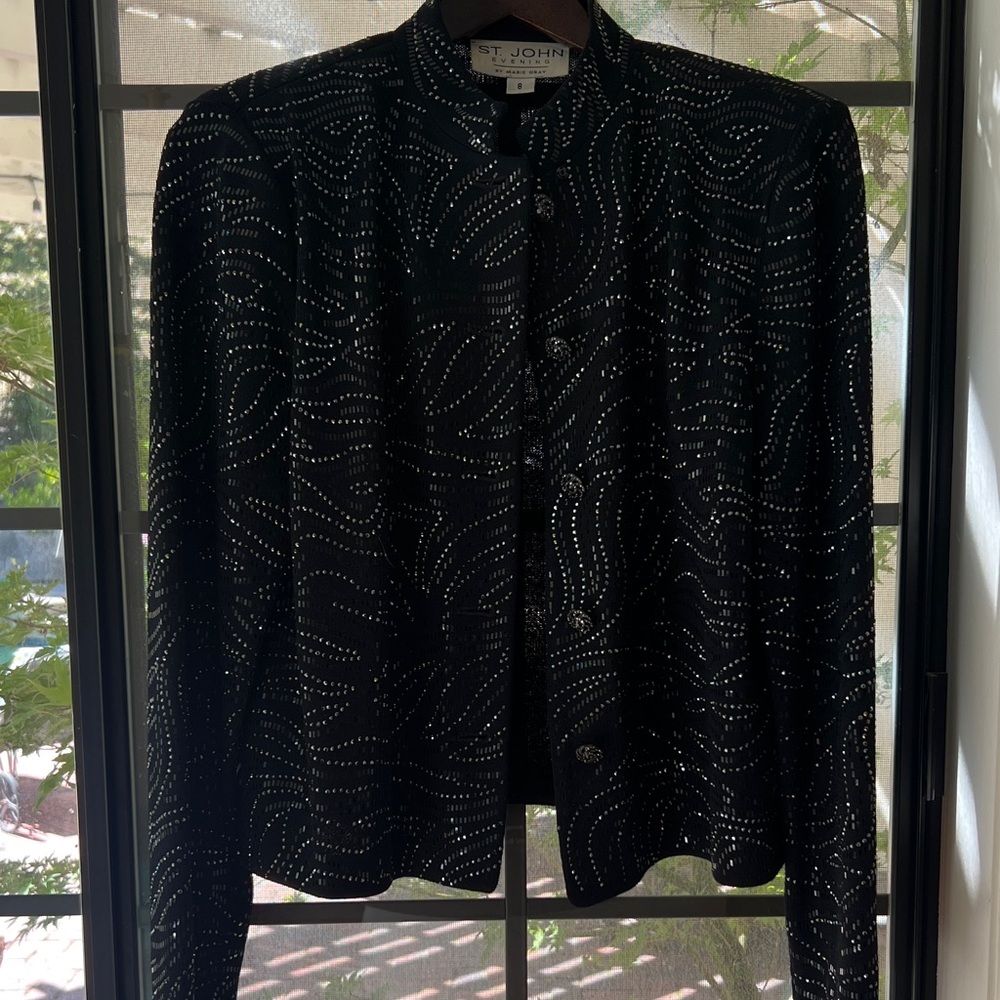 St. John Black and Silver Patterned Blazer